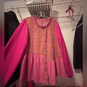 Pink and Yellow Patterned Blouse